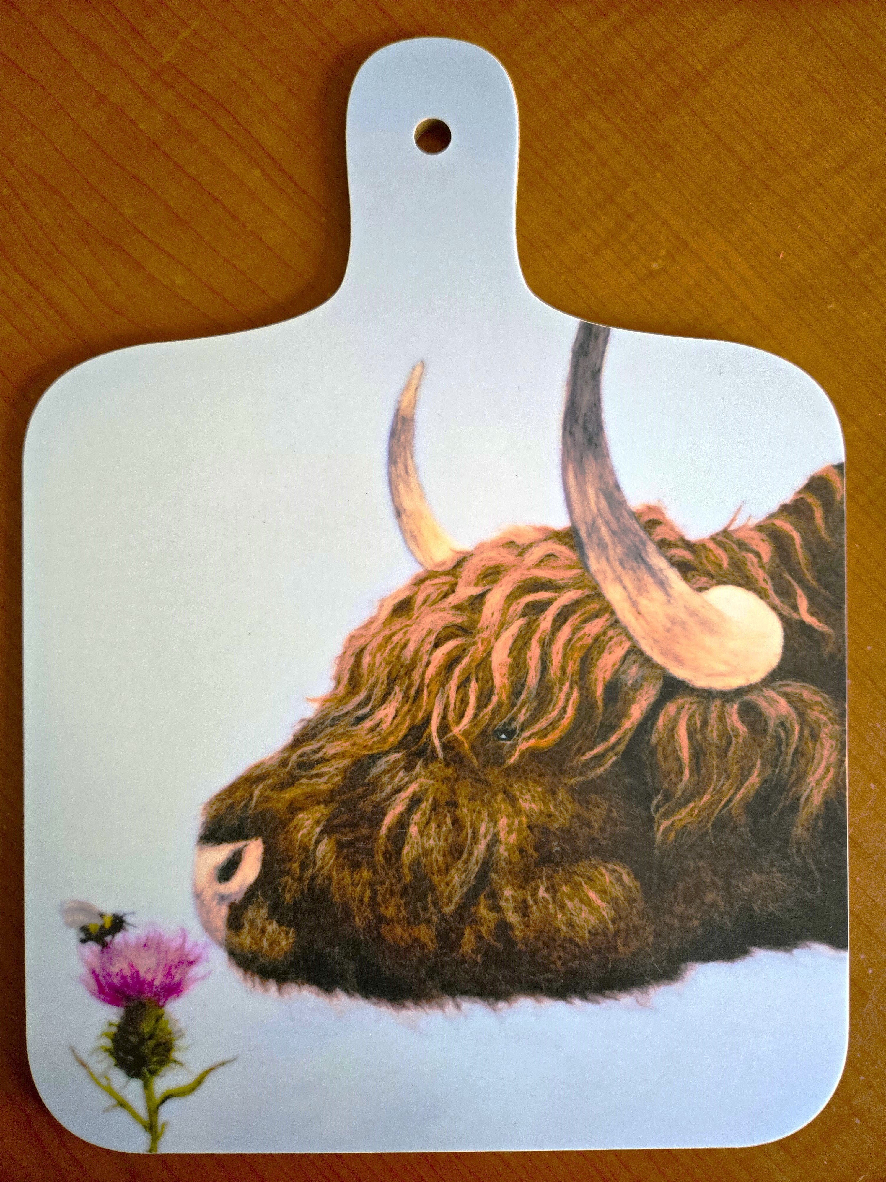 'Bee-u-tiful' Highland Cow Mini Cutting Board | Scottish Creations