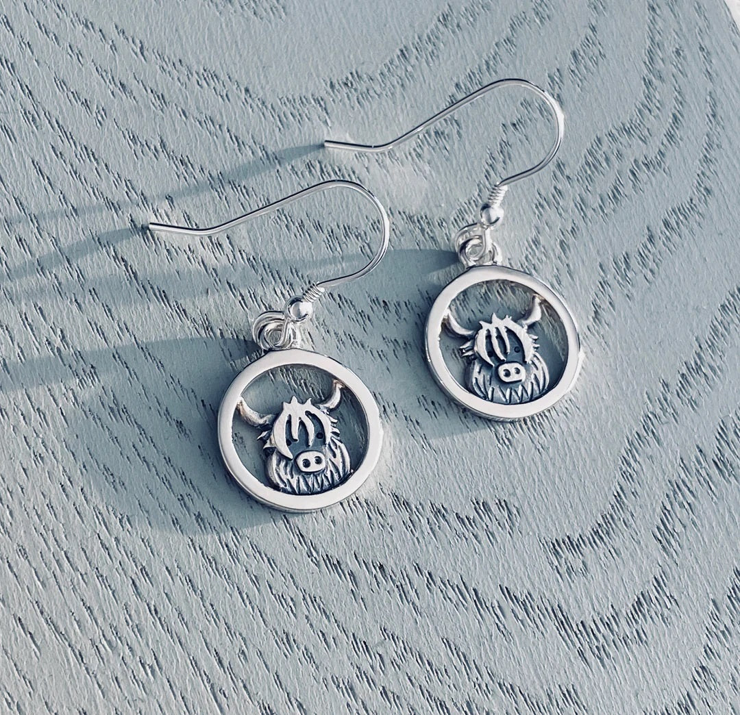 Highland Cow Silver Drop Earrings | Scottish Creations