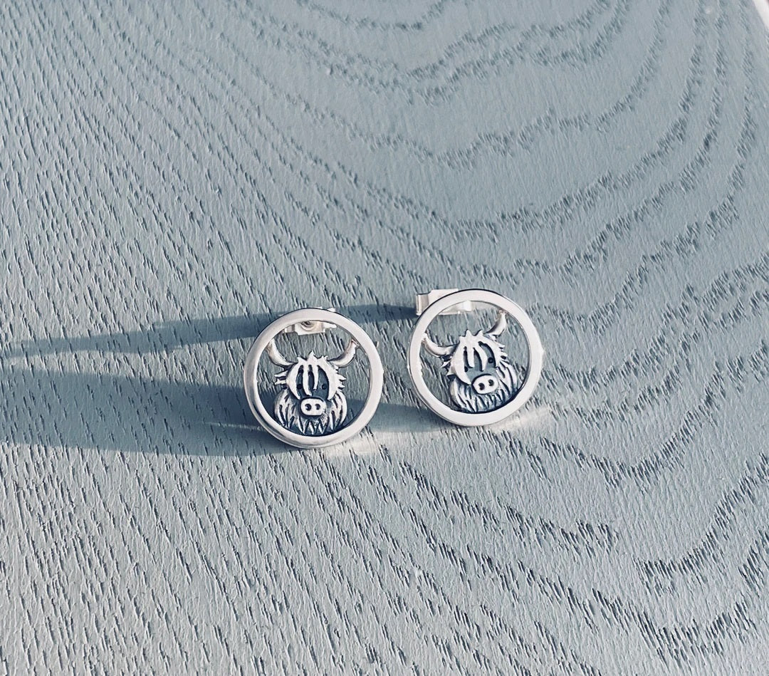 Highland Cow Silver Stud Earrings