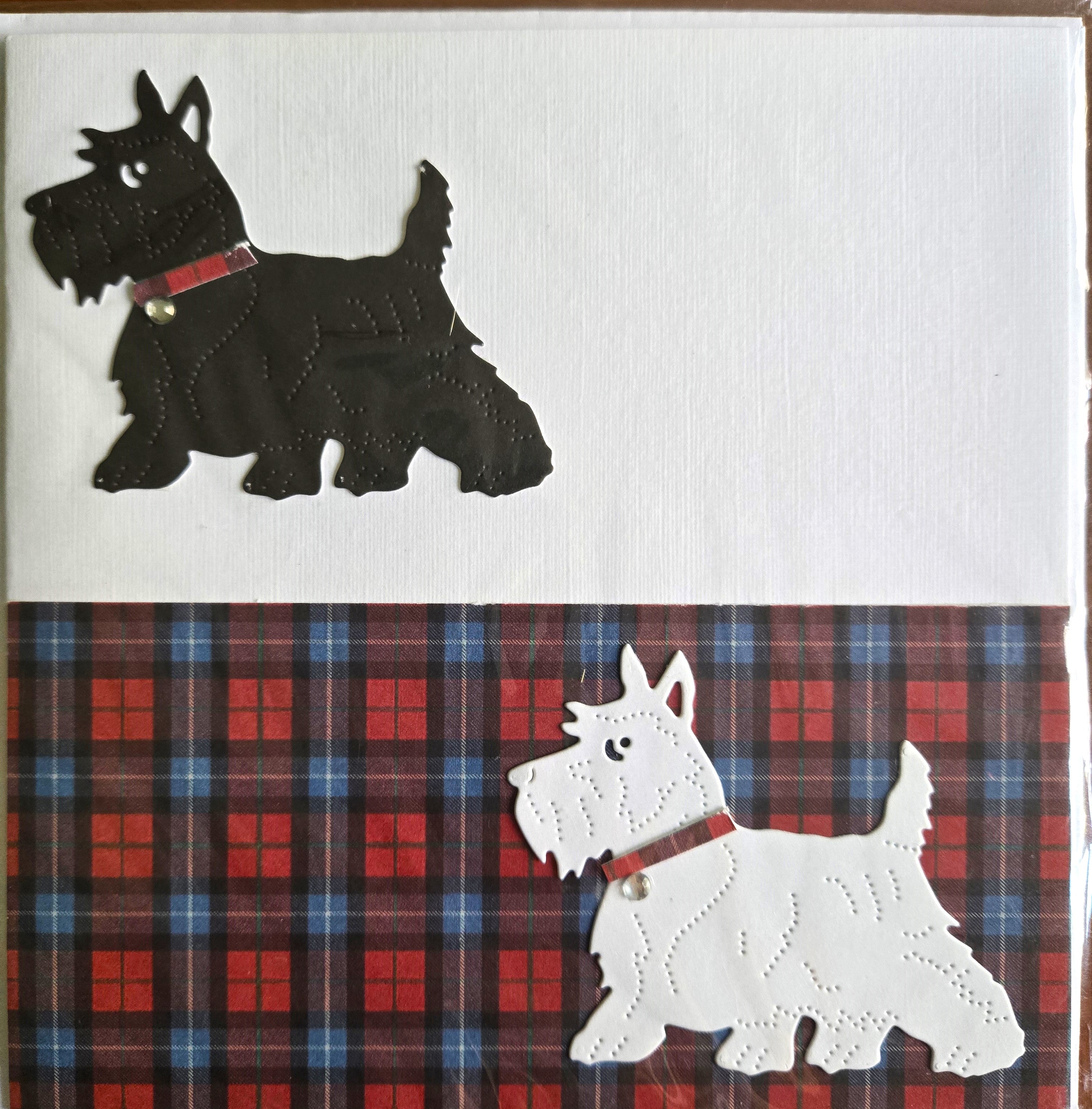 Westie & Scottie on Blue & Red Tartan Card