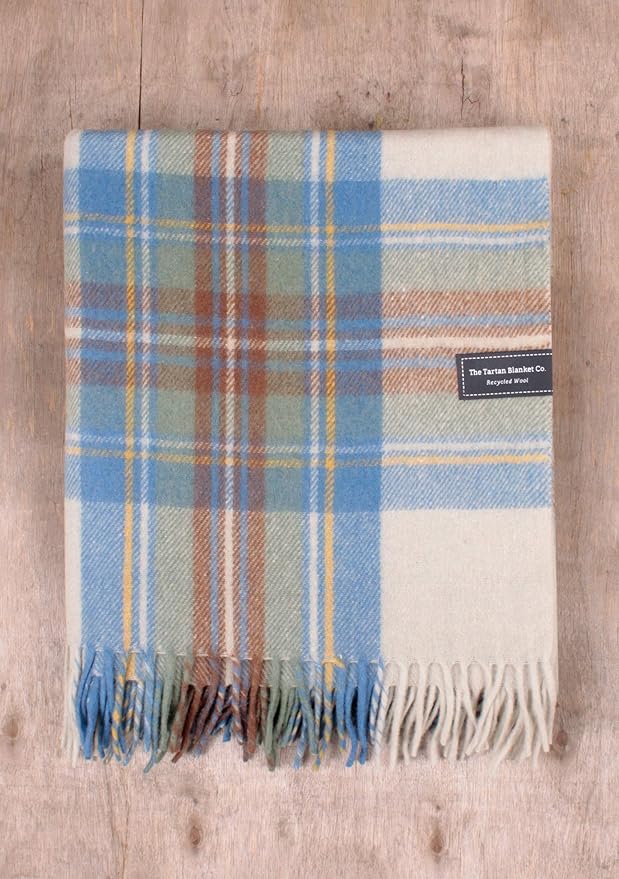 Picnic Blanket in Stewart Muted Blue Tartan | Scottish Creations