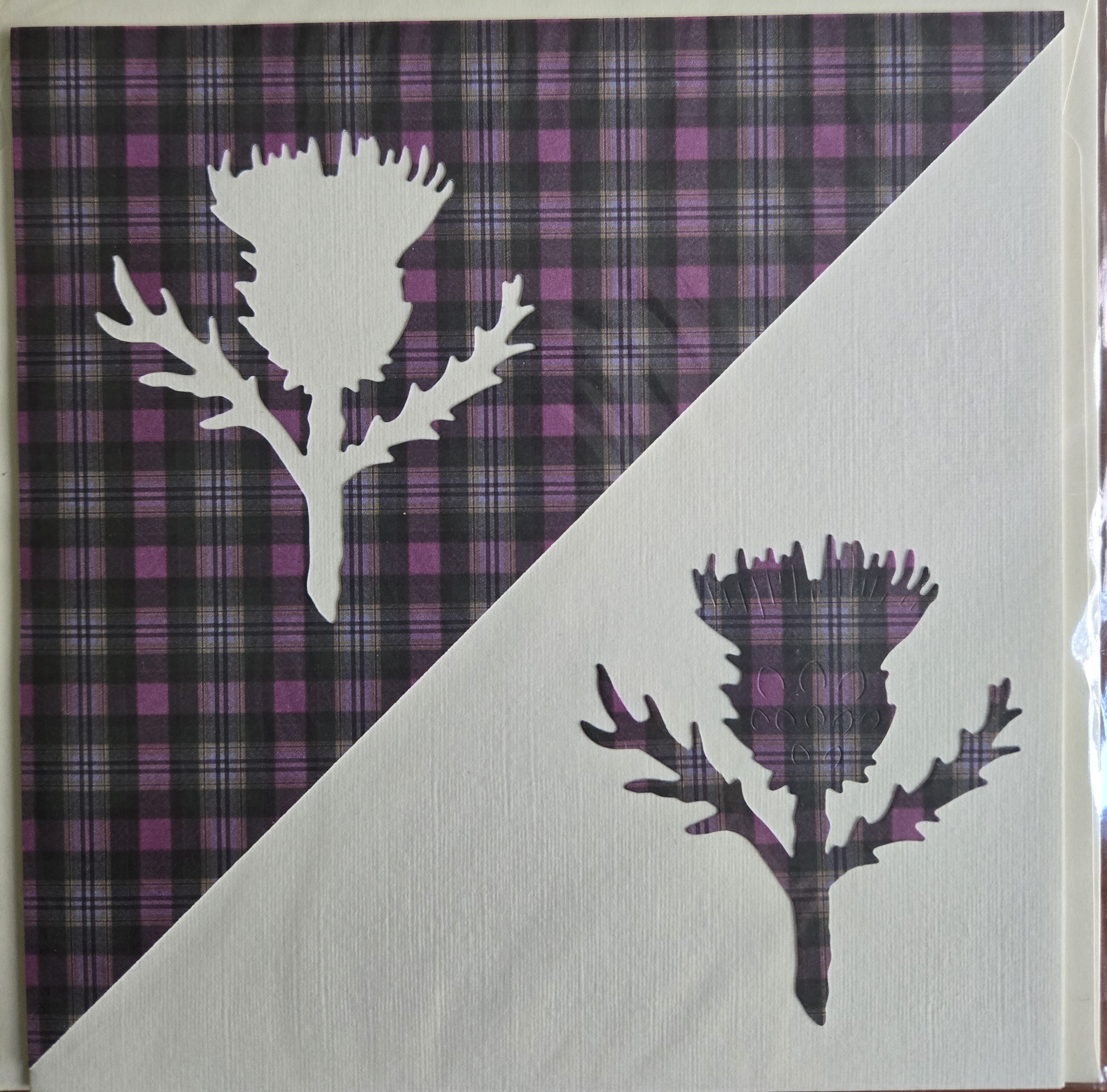 Scottish Thistle on Purple Tartan Card | Scottish Creations