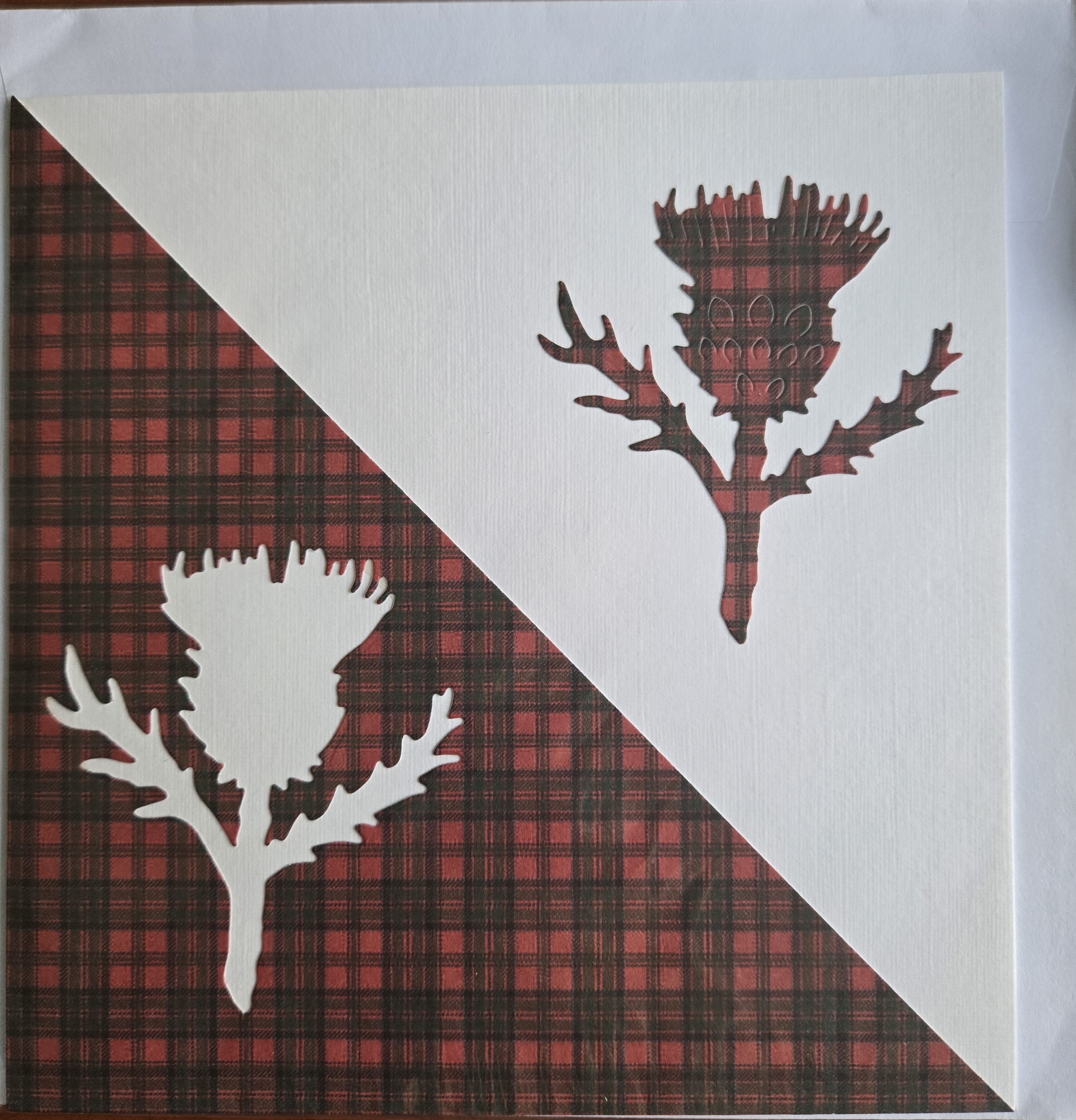 Scottish Thistles on Red Tartan Card