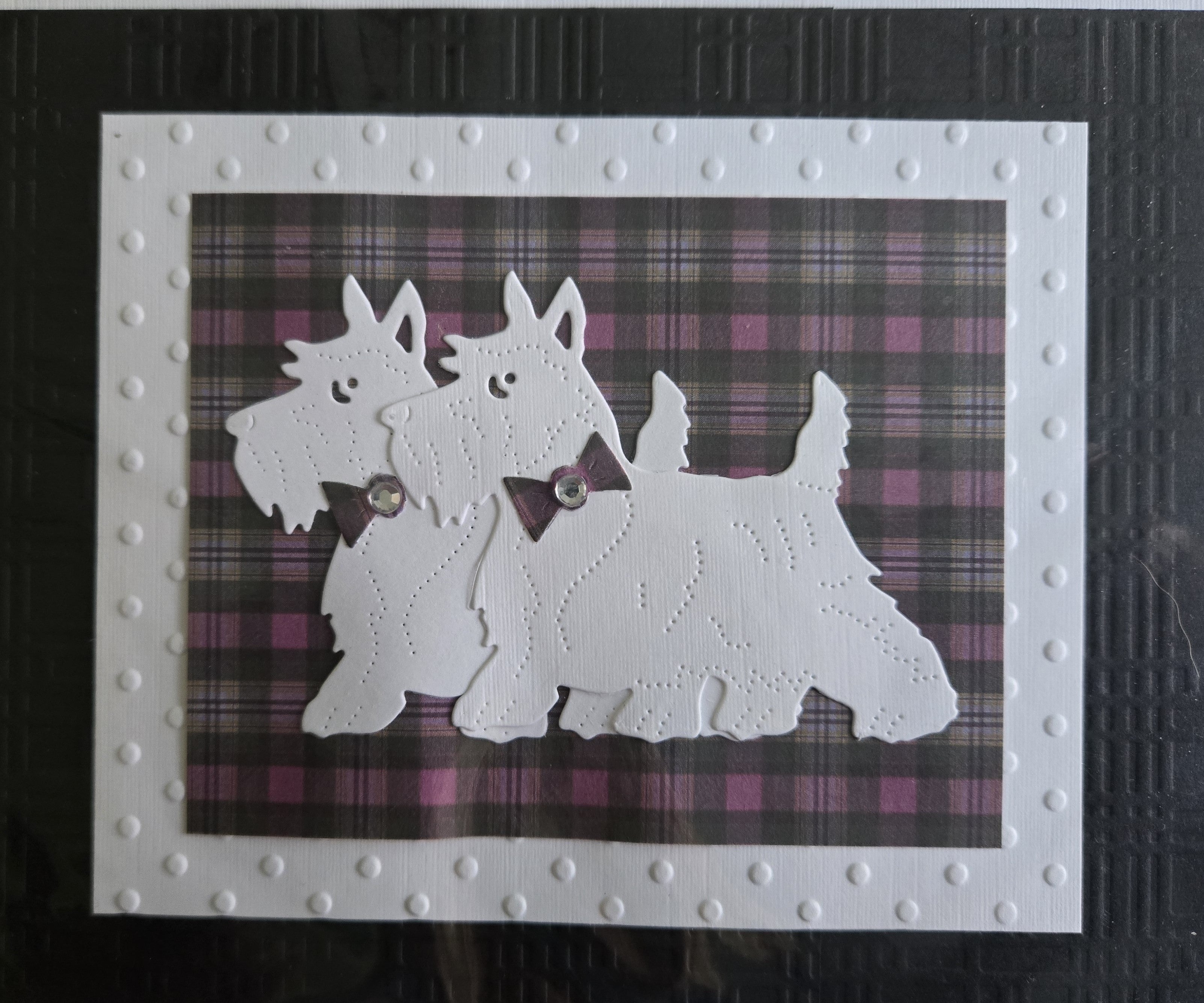 Westies on Purple Tartan Card | Scottish Creations