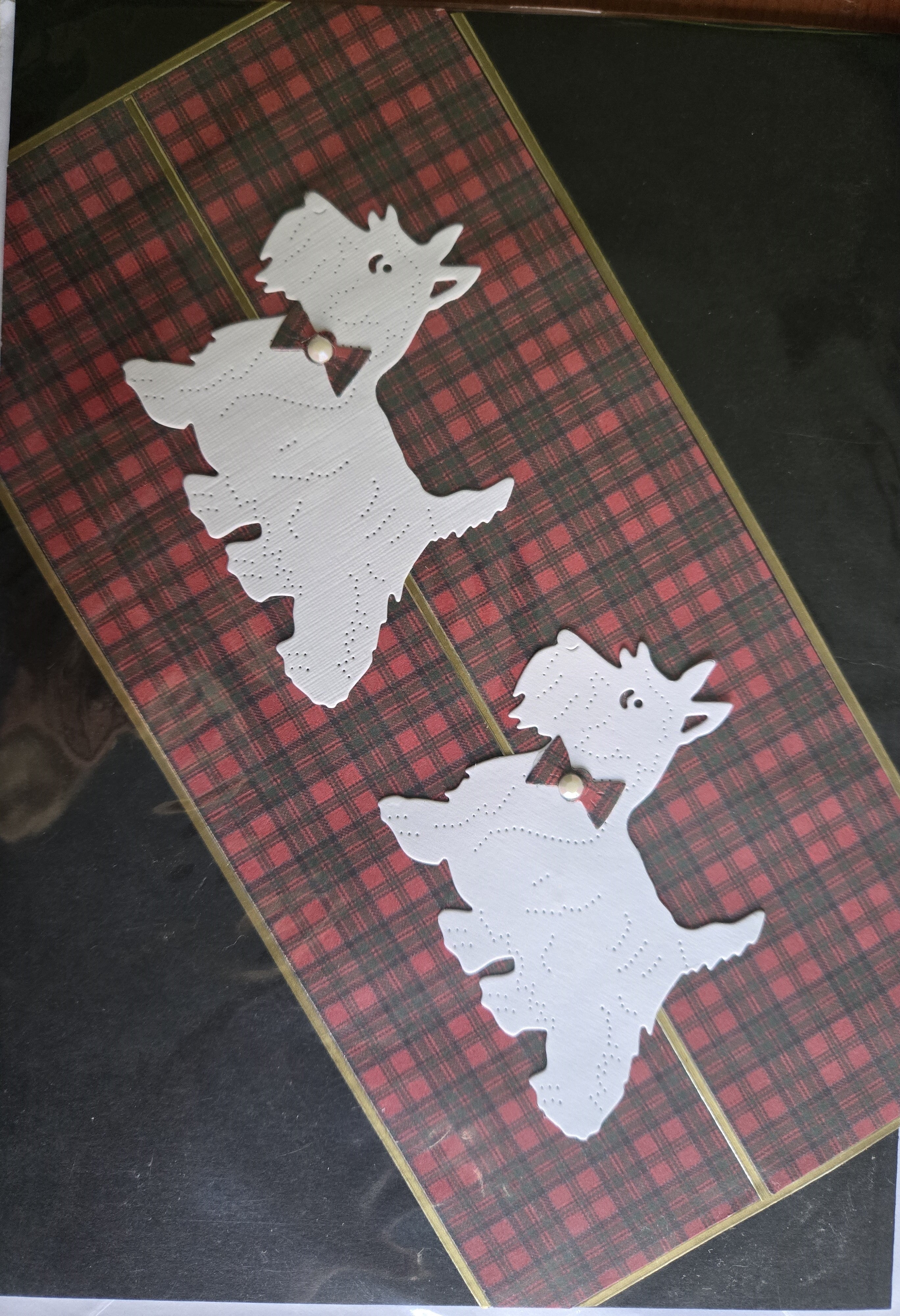 Westie's on Red & Green Tartan Card | Scottish Creations