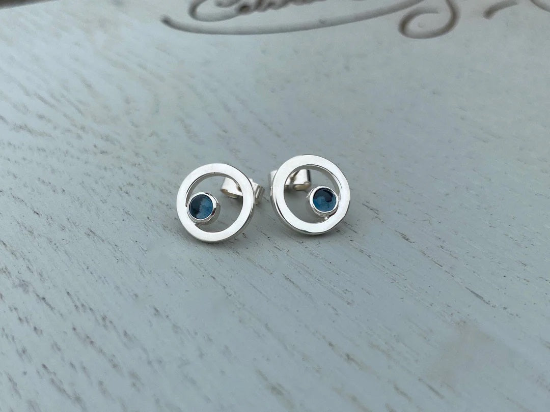 The Highlands Silver Stud Earrings with Blue Topaz | Scottish Creations