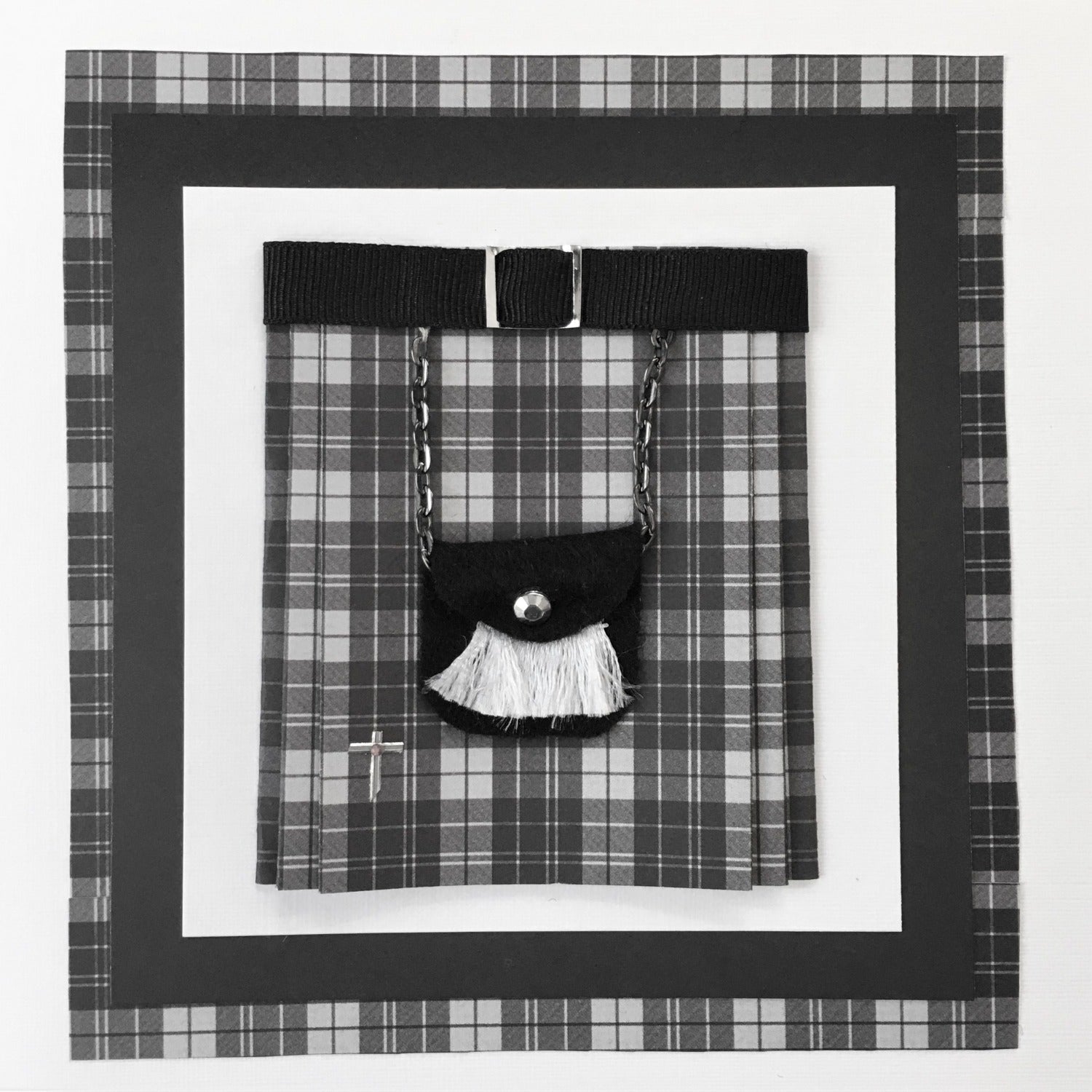 Kilt in Black & White Tartan Card | Roseneath Studios | Scottish Creations