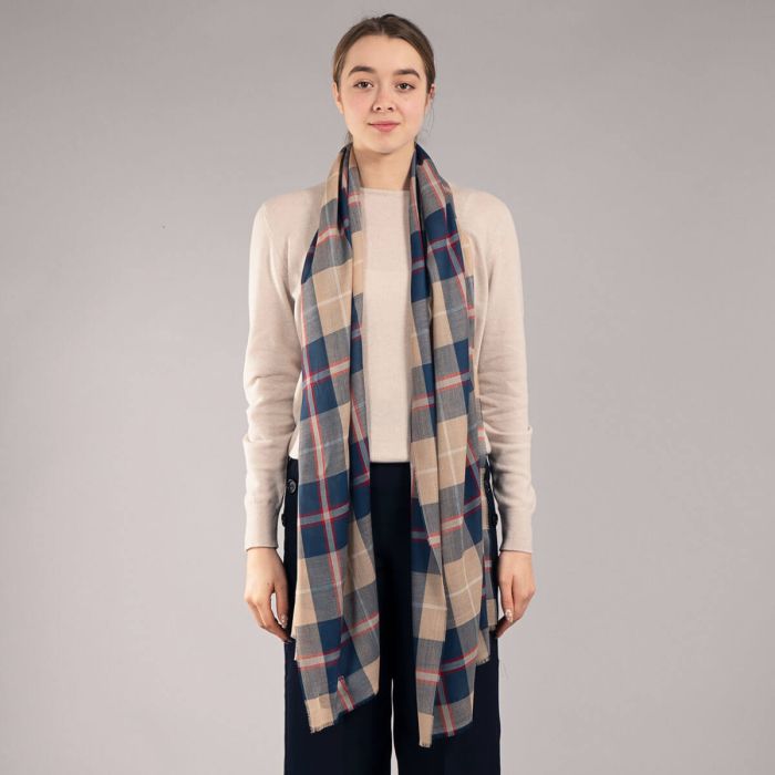 Luxury Extra Fine Merino Stole Blue Check | Scottish Creations