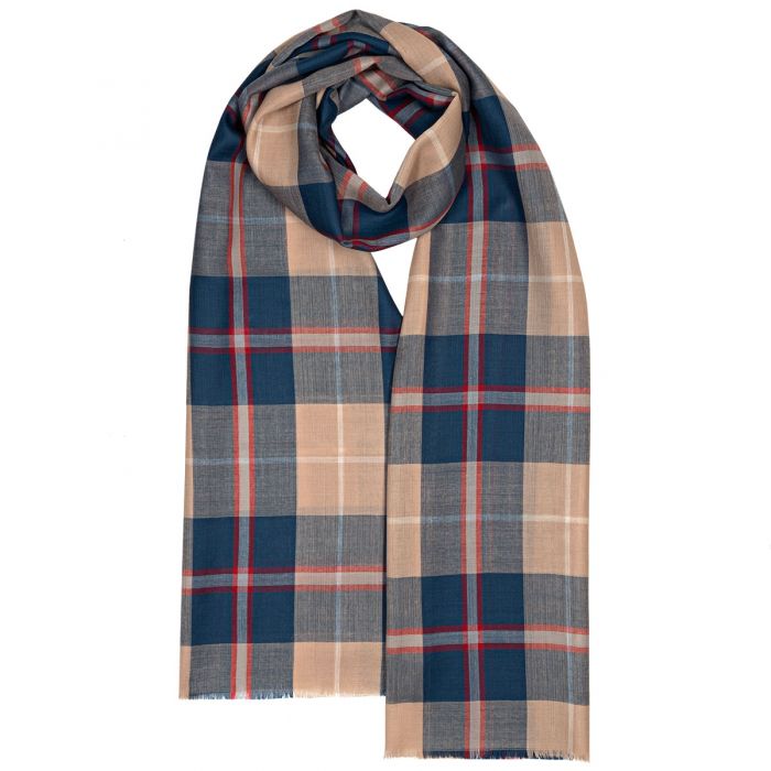 Luxury Extra Fine Merino Stole Blue Check | Scottish Creations