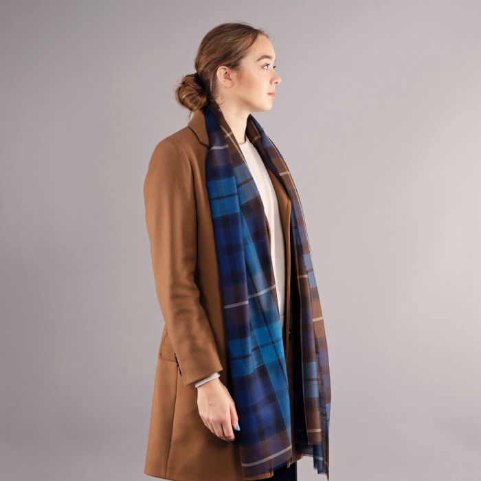 Luxury Extra Fine Merino Stole Buchanan Blue Tartan | Scottish Creations