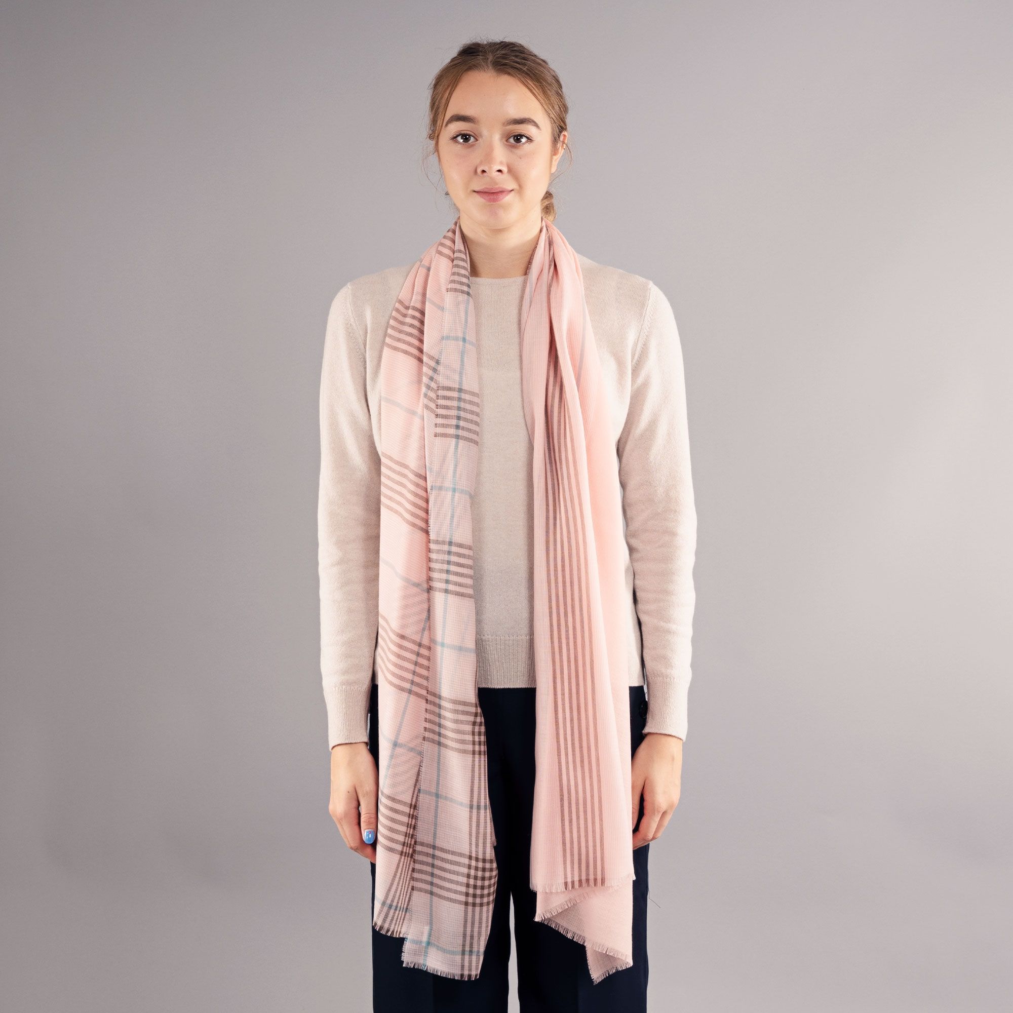 Luxury Extra Fine Merino Stole Dalry Opal Check | Scottish Creations