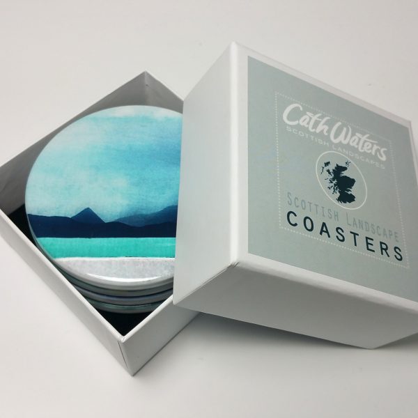 Strawberry Moonrise on the Isle of Skye Ceramic Coaster | Cath Waters | Scottish Creations